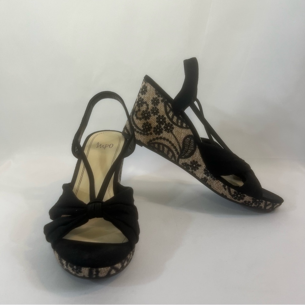 Impo Embroidered Platform Sandal with Black and Tan Wedge Sandals Size:11